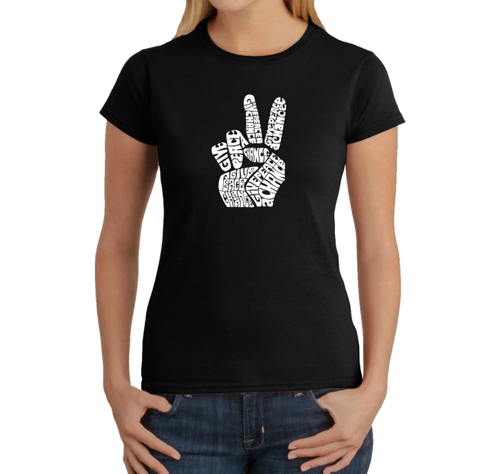 Women's Word Art T-Shirt - PEACE FINGERS