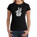 Black Small Women's Word Art T-Shirt - PEACE FINGERS