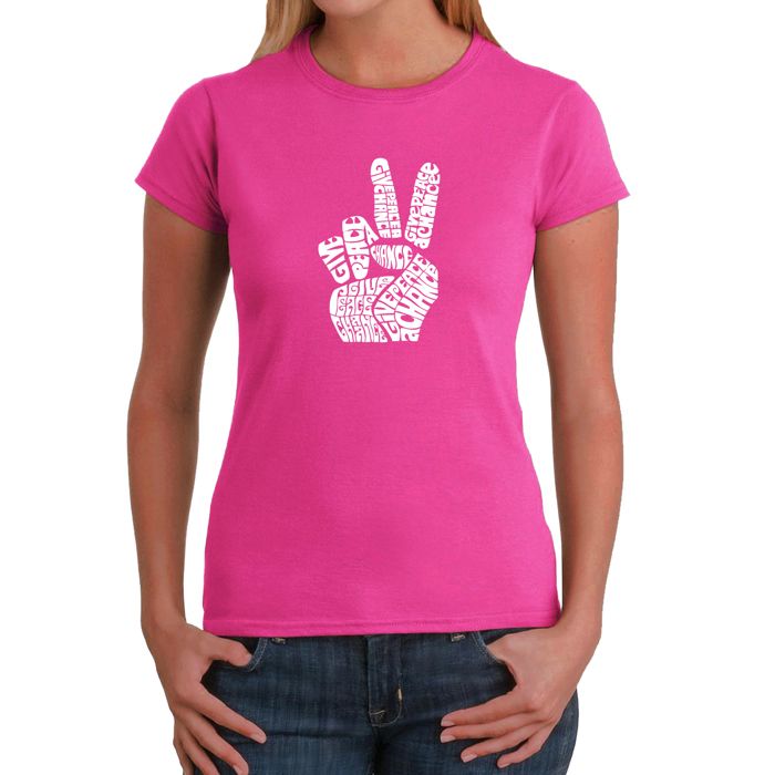 Women's Word Art T-Shirt - PEACE FINGERS