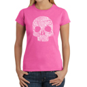 Pink X-Small Women's Word Art T-Shirt - Flower Skull