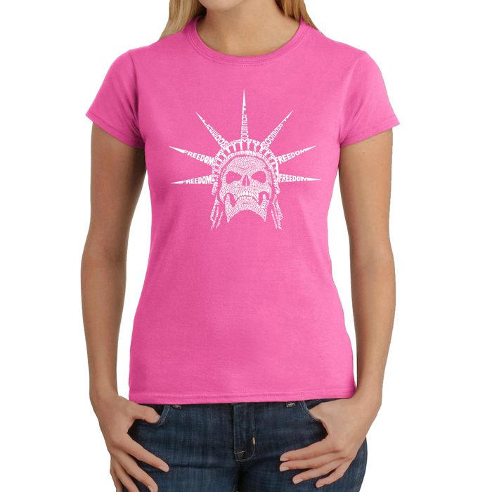 Women's Word Art T-Shirt - Freedom Skull