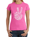 Pink Medium Peace Finger Notes - Women's Word Art T-Shirt