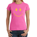 Pink X-Small Women's Word Art T-Shirt - Be Happy Smiley Face