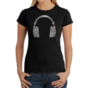 Black Large Women's Word Art T-Shirt - 63 DIFFERENT GENRES OF MUSIC