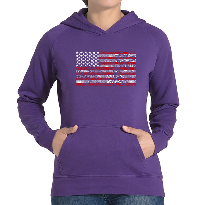 Fireworks American Flag - Women's Word Art Hooded Sweatshirt