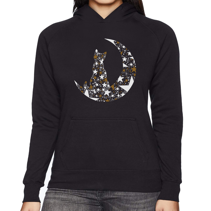 Cat Sitting On Moon - Women's Word Art Hooded Sweatshirt