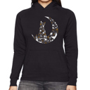 Black XXL Cat Sitting On Moon - Women's Word Art Hooded Sweatshirt