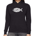  Christian Jesus Name Fish Symbol - Women's Word Art Hooded Sweatshirt