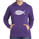 Purple XXXL Christian Jesus Name Fish Symbol - Women's Word Art Hooded Sweatshirt