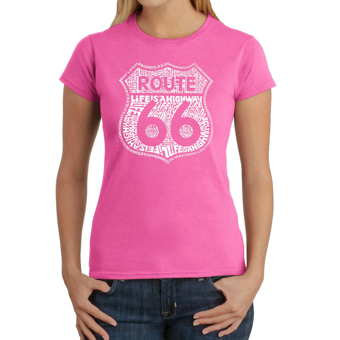 Women's Word Art T-Shirt - Route 66 - Life is a Highway