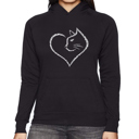 Black Medium Cat Heart - Women's Word Art Hooded Sweatshirt