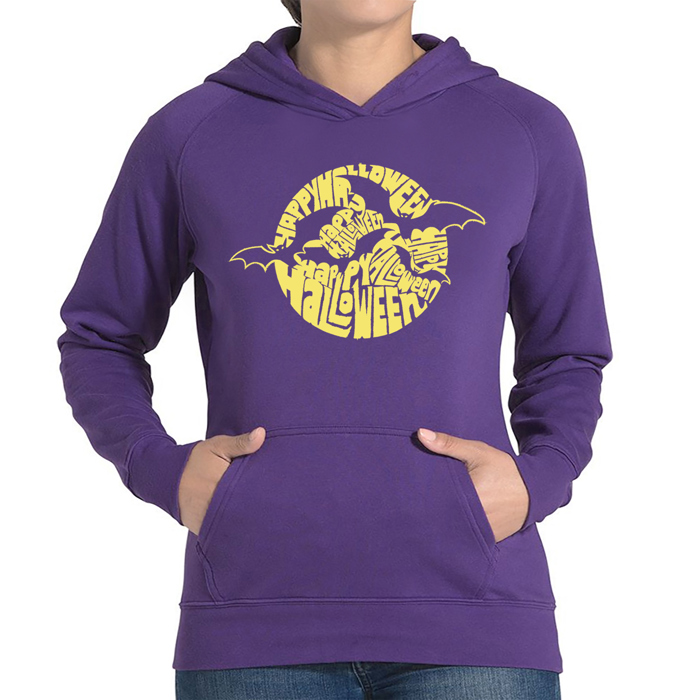 Women's Word Art Hooded Sweatshirt - Halloween Bats