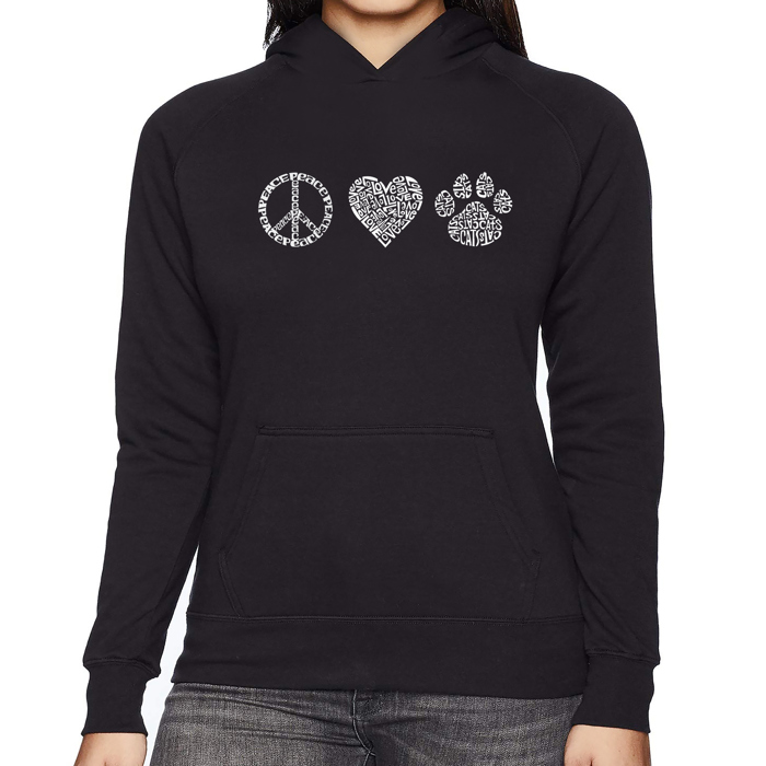 Peace Love Cats - Women's Word Art Hooded Sweatshirt