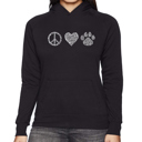 Black Large Peace Love Cats - Women's Word Art Hooded Sweatshirt