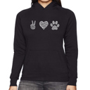 Black Large Peace Love Dogs - Women's Word Art Hooded Sweatshirt