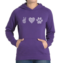 Purple Medium Peace Love Dogs - Women's Word Art Hooded Sweatshirt