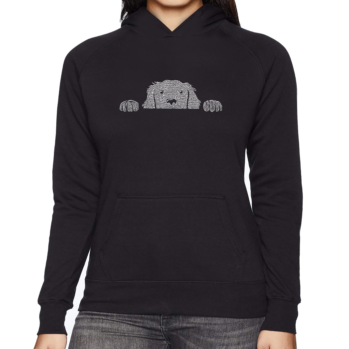 Peeking Dog - Women's Word Art Hooded Sweatshirt