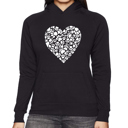 Black Medium Paw Prints Heart - Women's Word Art Hooded Sweatshirt