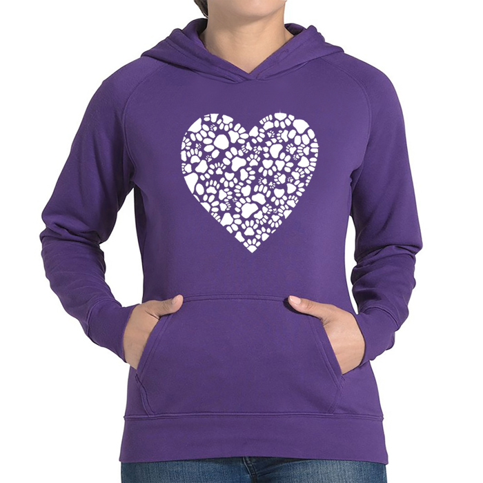 Paw Prints Heart - Women's Word Art Hooded Sweatshirt
