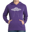 Purple Small Flying Saucer UFO - Women's Word Art Hooded Sweatshirt