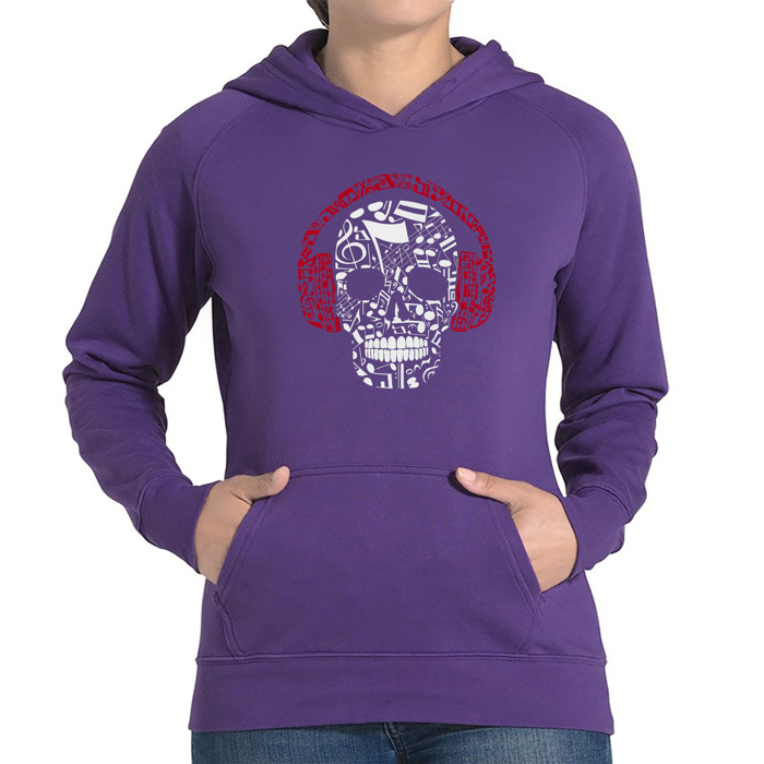 Music Notes Skull - Women's Word Art Hooded Sweatshirt