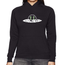 Black XL Believe UFO - Women's Word Art Hooded Sweatshirt