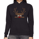 Black XXXL Peeking Reindeer - Women's Word Art Hooded Sweatshirt
