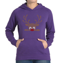 Purple XL Peeking Reindeer - Women's Word Art Hooded Sweatshirt