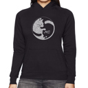 Black XXXL Yin Yang Cat - Women's Word Art Hooded Sweatshirt