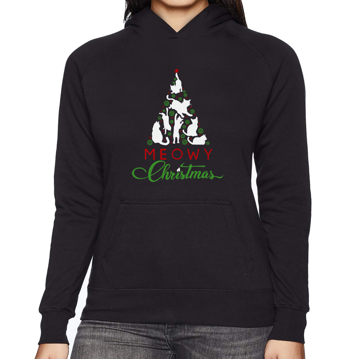 Meowy Christmas Tree - Women's Word Art Hooded Sweatshirt