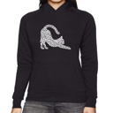 Black Large Stretching Cat - Women's Word Art Hooded Sweatshirt