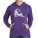 Purple Large Stretching Cat - Women's Word Art Hooded Sweatshirt