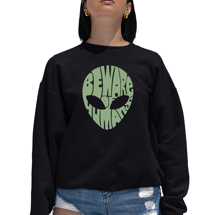 Beware Of Humans - Women's Word Art Crewneck Sweatshirt
