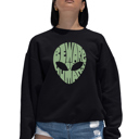 Black Small Beware Of Humans - Women's Word Art Crewneck Sweatshirt