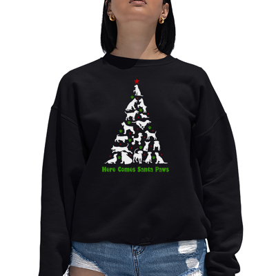 Here Comes Santa Paws - Women's Word Art Crewneck Sweatshirt