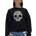 Black XL Flower Skull - Women's Word Art Crewneck Sweatshirt