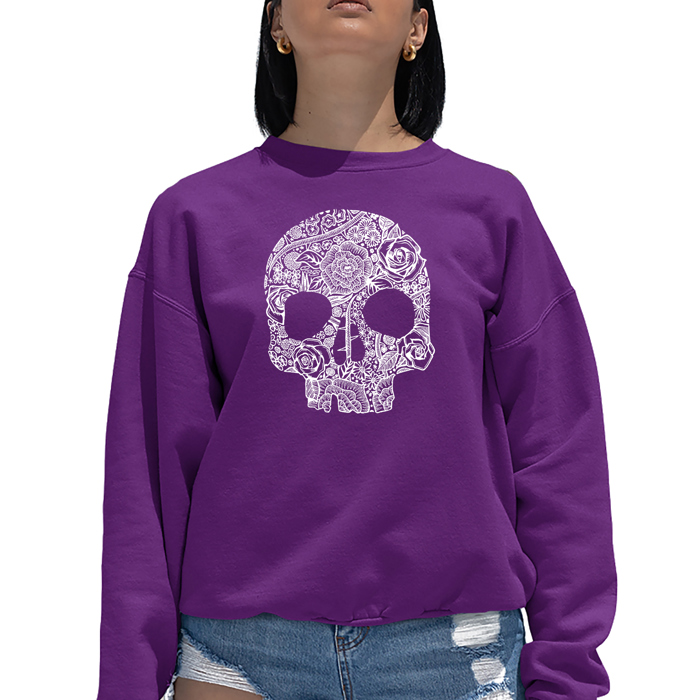 Flower Skull - Women's Word Art Crewneck Sweatshirt