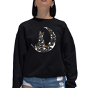 Black Small Cat Sitting On Moon - Women's Word Art Crewneck Sweatshirt