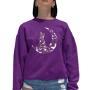 Pink Large Cat Sitting On Moon - Women's Word Art Crewneck Sweatshirt