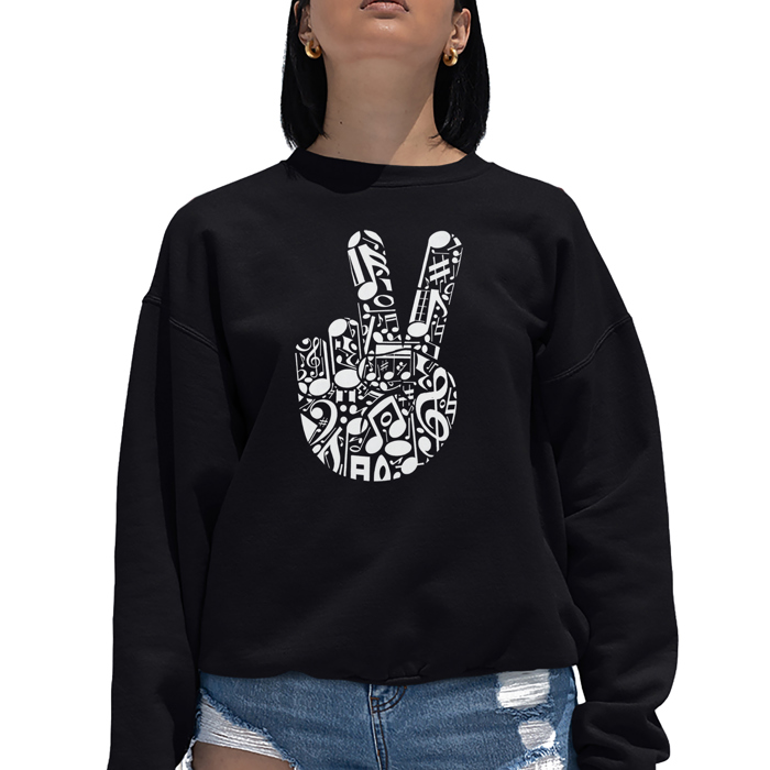 Peace Finger Notes - Women's Word Art Crewneck Sweatshirt