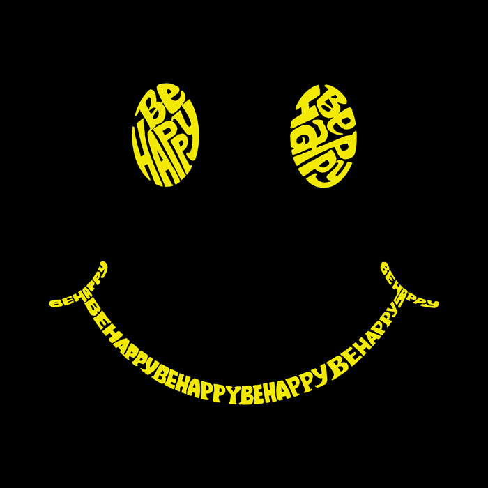 Be Happy Smiley Face - Women's Word Art Crewneck Sweatshirt