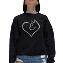 Black Large Cat Heart - Women's Word Art Crewneck Sweatshirt