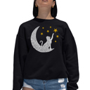 Black XXL Cat Moon - Women's Word Art Crewneck Sweatshirt