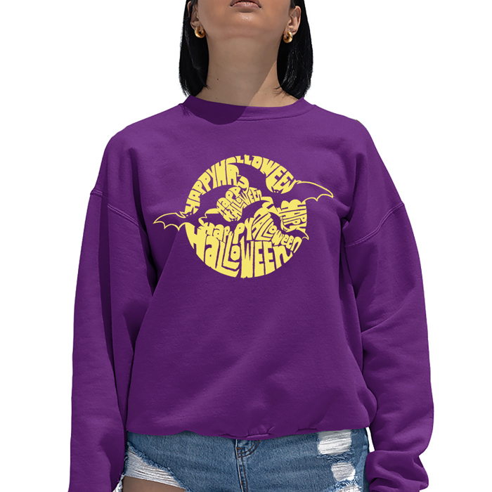 Women's Word Art Crewneck Sweatshirt - Halloween Bats