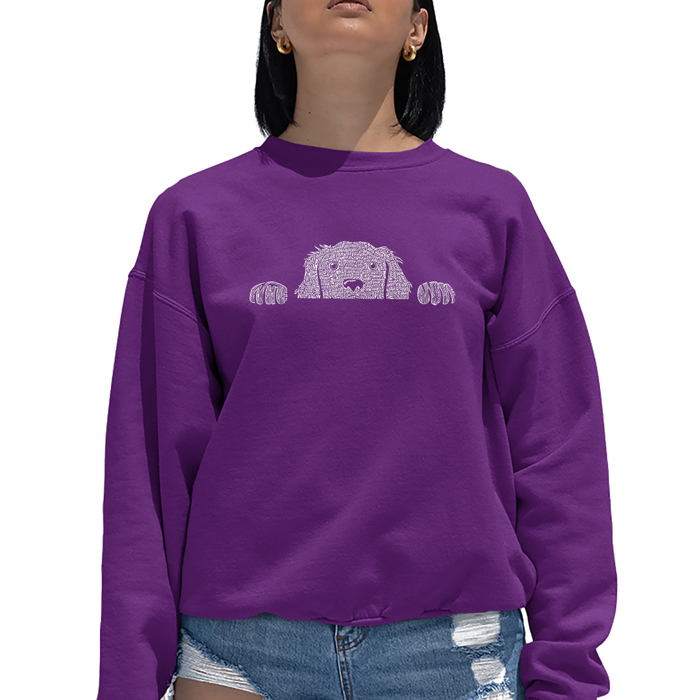 Peeking Dog - Women's Word Art Crewneck Sweatshirt