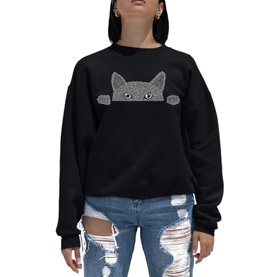 Peeking Cat - Women's Word Art Crewneck Sweatshirt