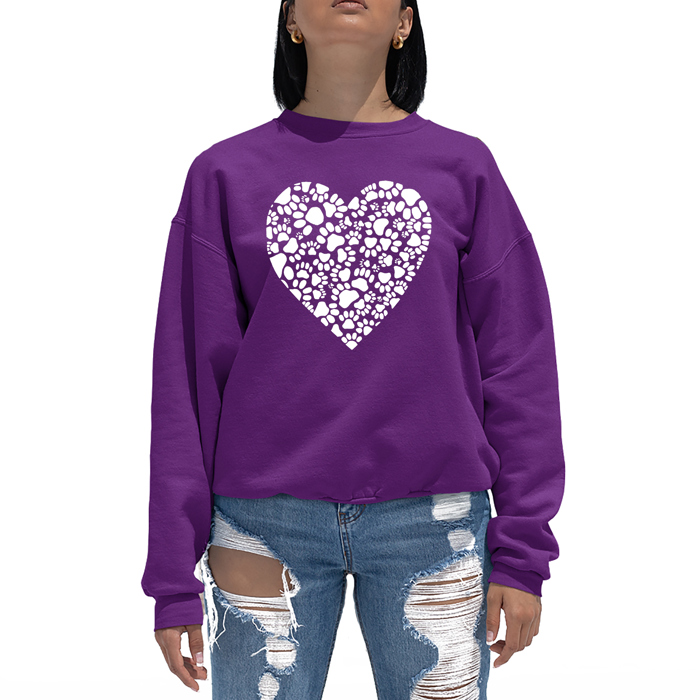 Paw Prints Heart - Women's Word Art Crewneck Sweatshirt
