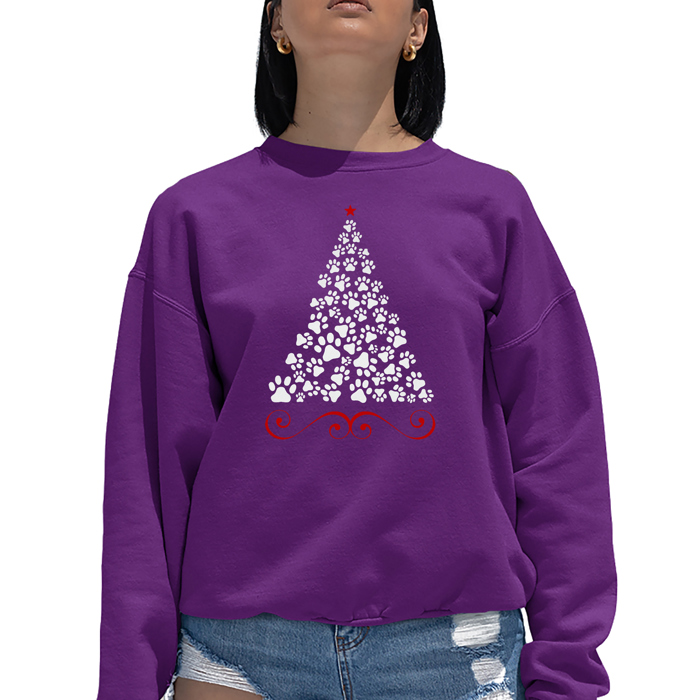Paw Christmas Tree - Women's Word Art Crewneck Sweatshirt