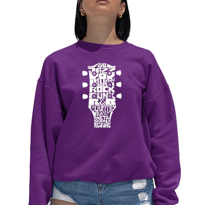 Guitar Head Music Genres - Women's Word Art Crewneck Sweatshirt