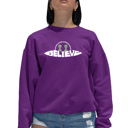 Pink Large Believe UFO - Women's Word Art Crewneck Sweatshirt